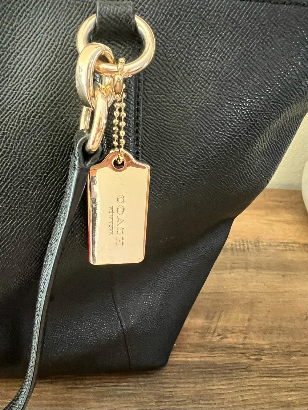 Coach Ava Black Leather Tote with Gold Accents