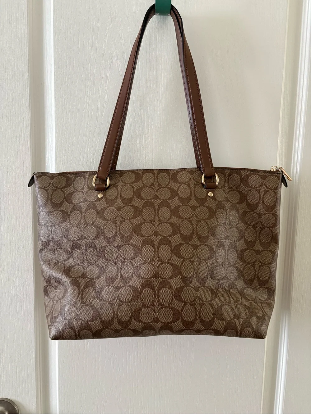 Coach Brown Signature Canvas Tote with Gold Hardware
