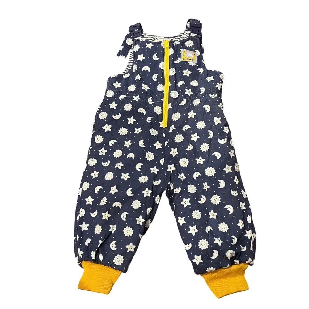 Vtg Gymboree Kids XS Navy Blue Celestial Sun Moon Star Quilted Snowsuit Bunting