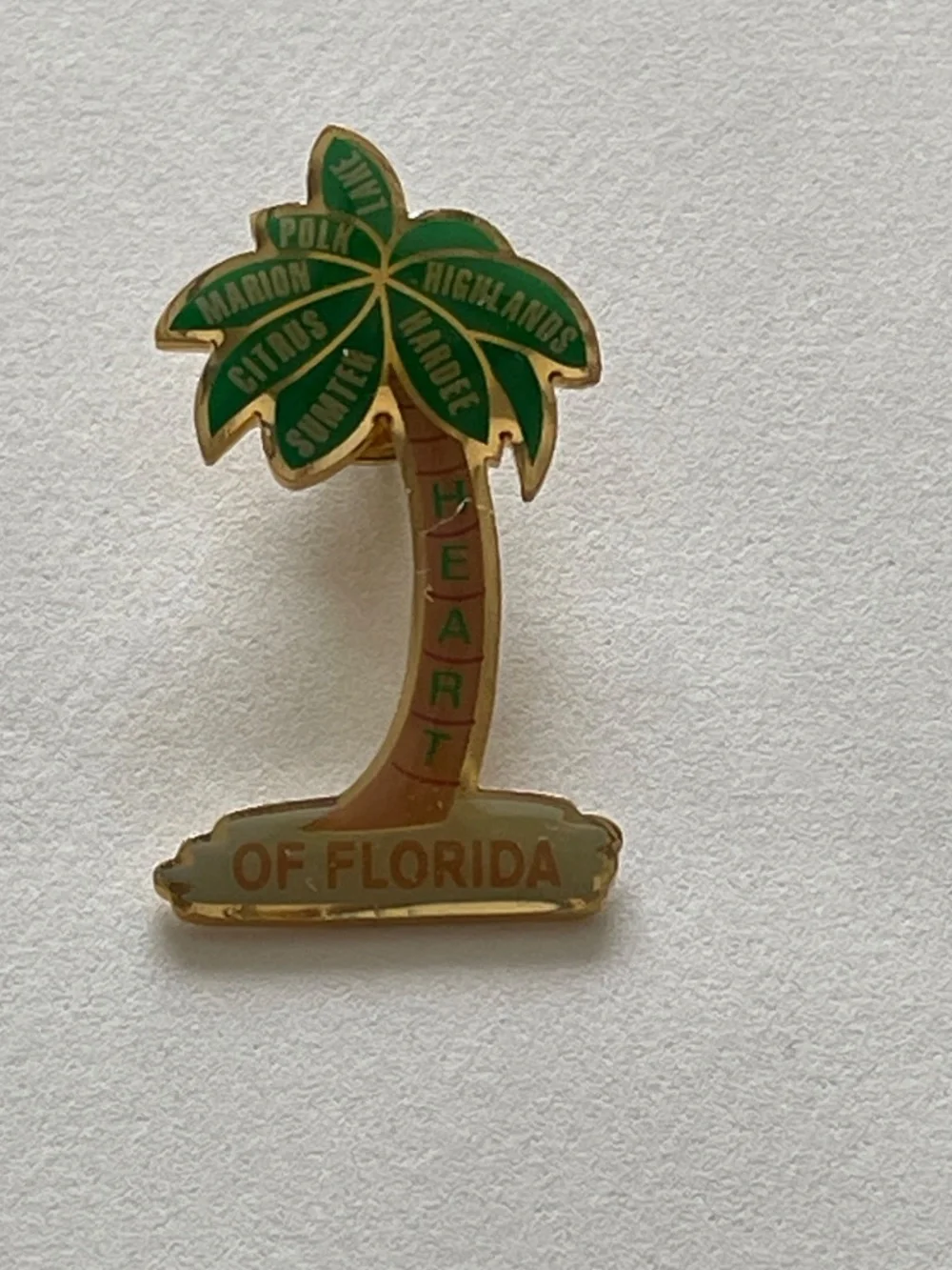 2 Girl Scouts Pins Heart of Florida Palm Tree GS FL Green Ribbon