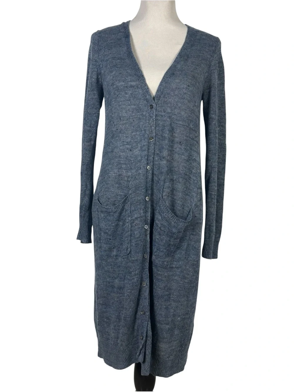 Eileen Fisher Long Sleeve Blue Knit Duster Cardigan Lightweight Women's S