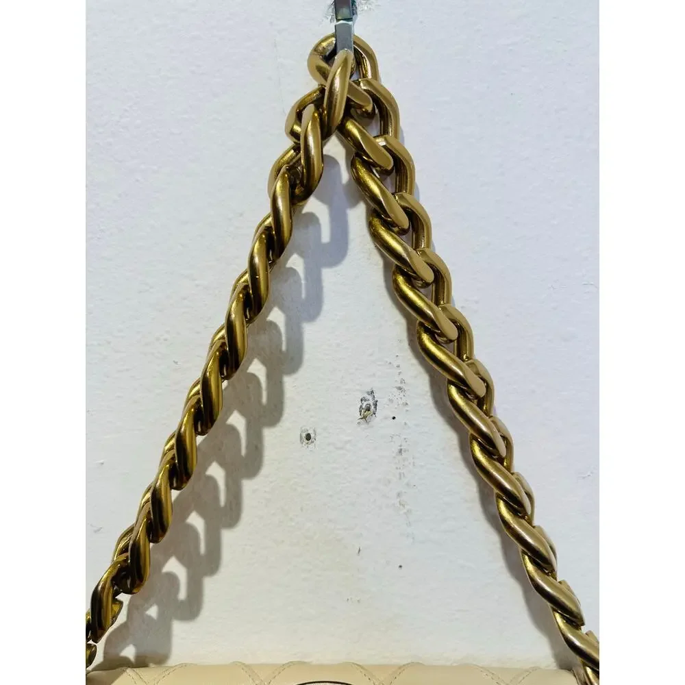 TORY BURCH Neutral White Leather Gold Chain Link Handle Shoulder Strap Bag Purse