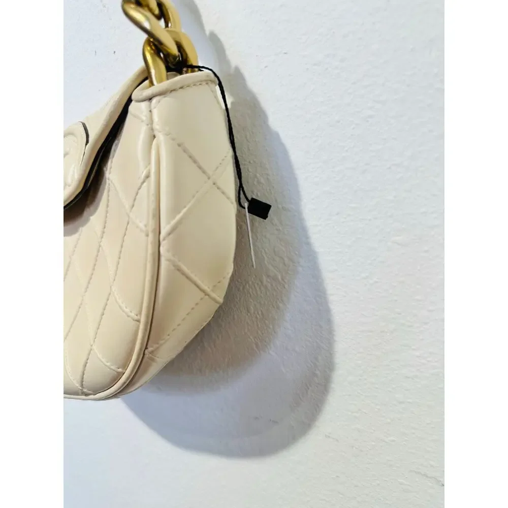 TORY BURCH Neutral White Leather Gold Chain Link Handle Shoulder Strap Bag Purse