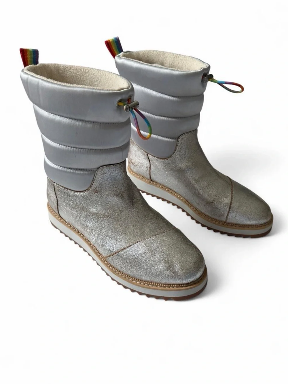 Toms Silver Metallic Quilted Rainbow-Accent Winter Boots