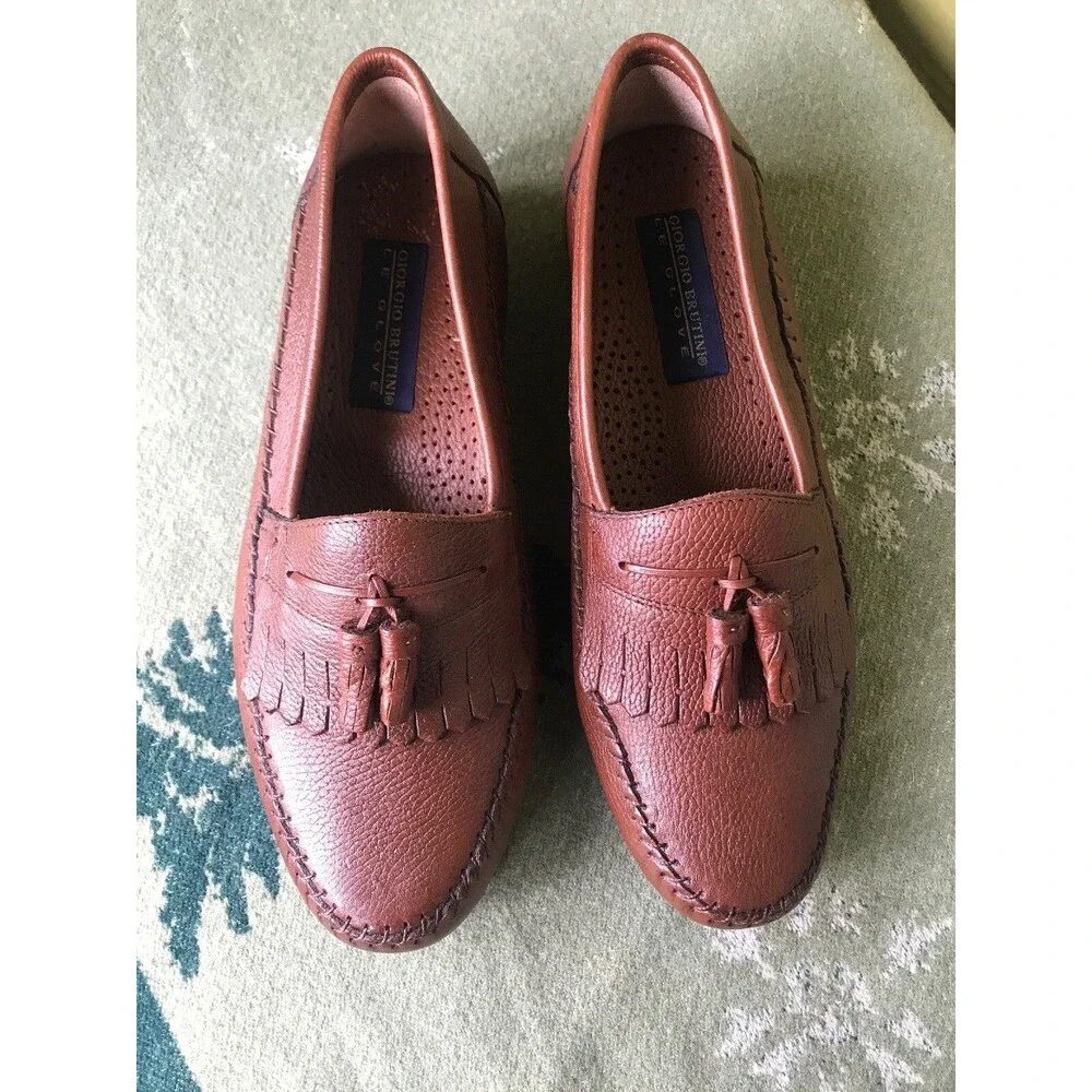 New 9 D Giorgio Brutini Duke Tassel Moccasin Loafers Brown Leather Le Glove