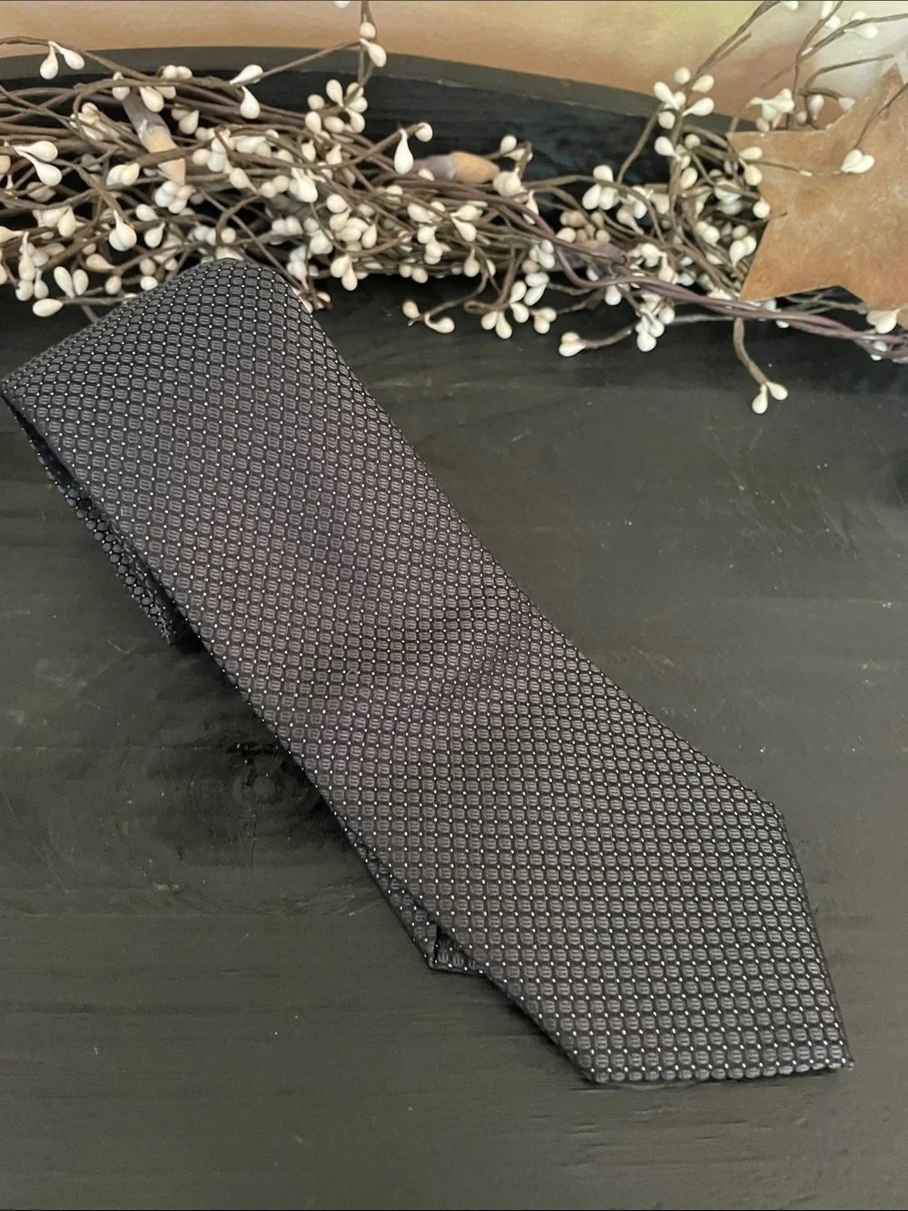 Calvin Klein Textured Charcoal Gray/Navy Geometric Tie