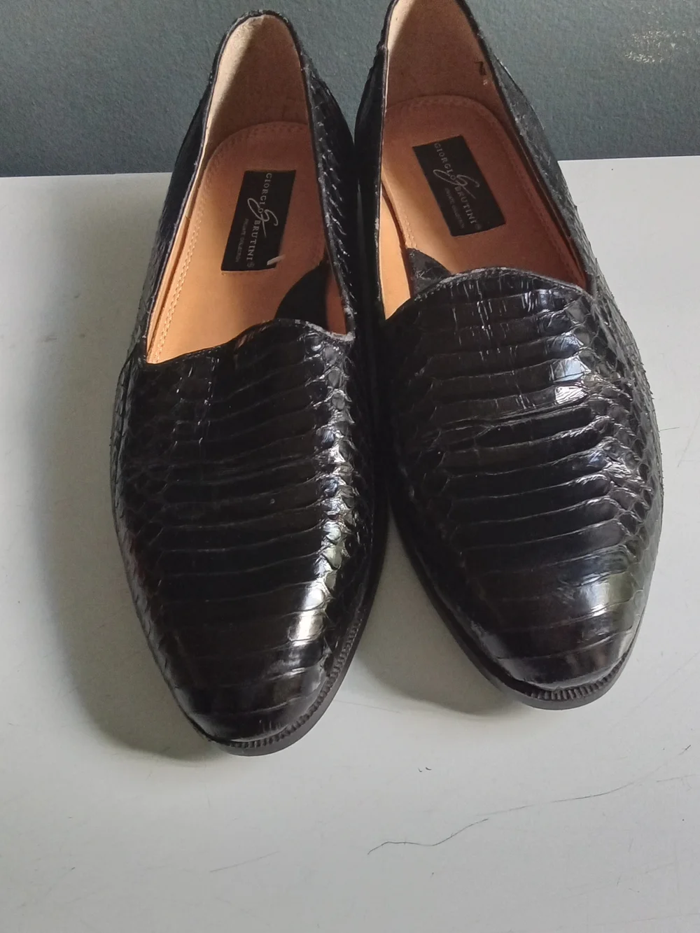 Giorgio Brutini Private Collection Mens Black Genuine Snake Skin Loafers 10.5M