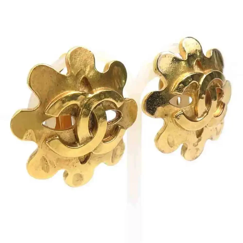 CHANEL Gold Logo Earrings