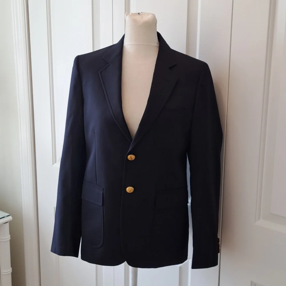 Brooks Brothers Boys Formal Navy Wool Blazer/Sport Coat Lined Gold‎ Buttons S-14