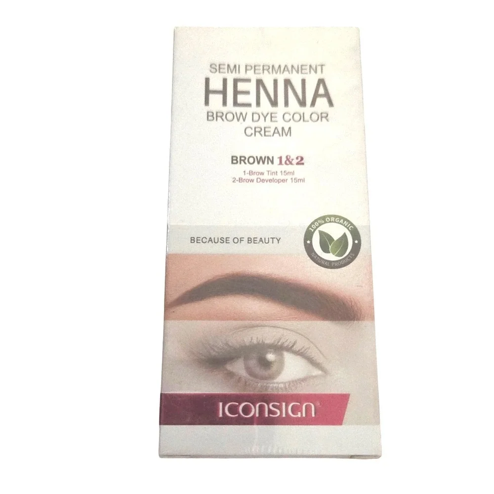 ICONSIGN Semi Permanent Henna Brow‎ Dye Color Cream Kit Brown 1 & 2 15ml Organic