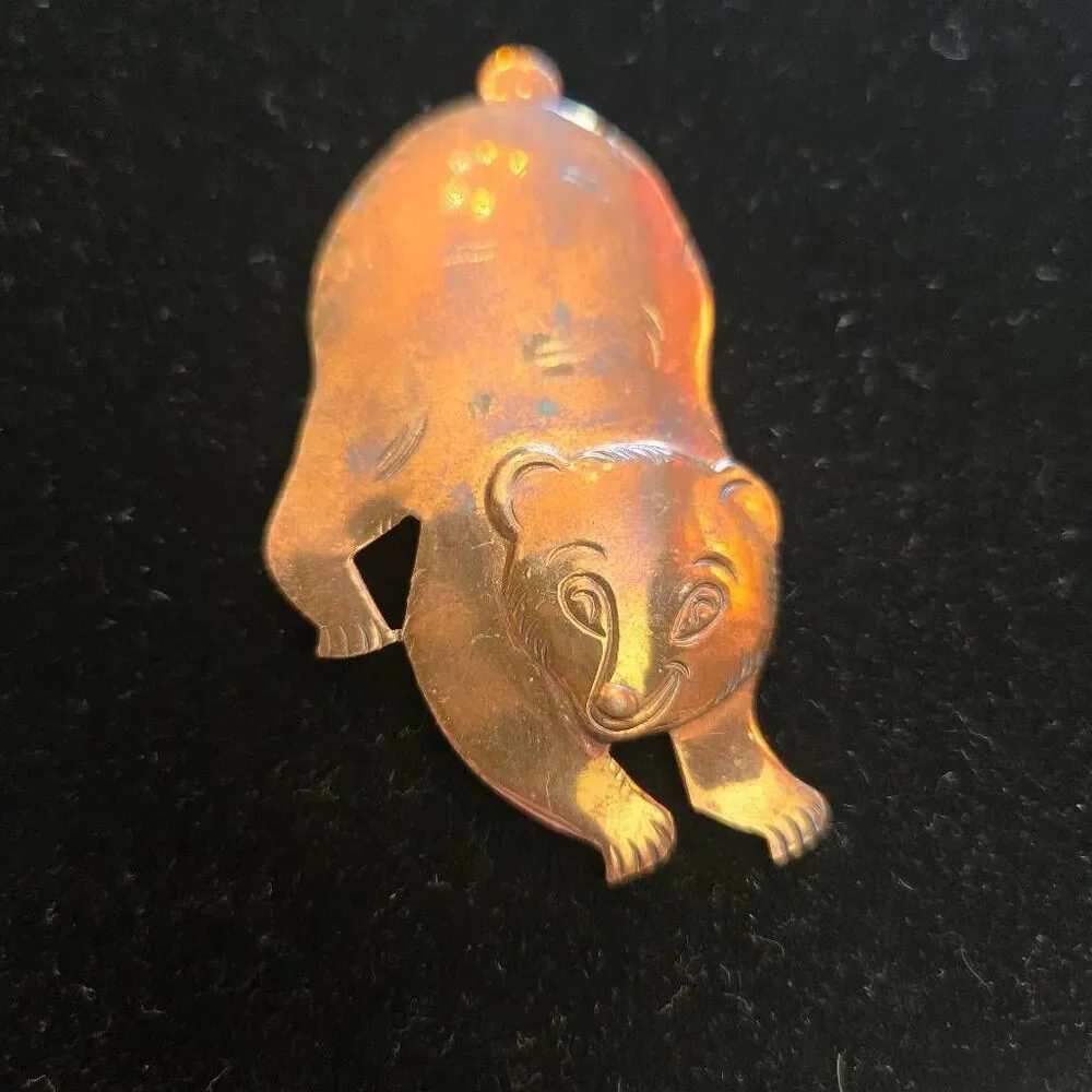 Vintage Copper Bear Brooch Pin