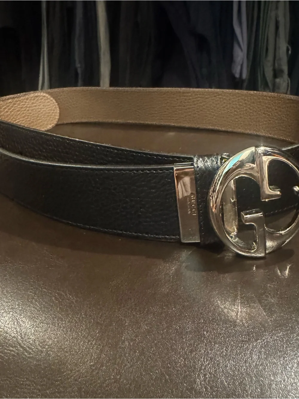 Gucci Black Leather Men's Belt with Silver Double G Buckle