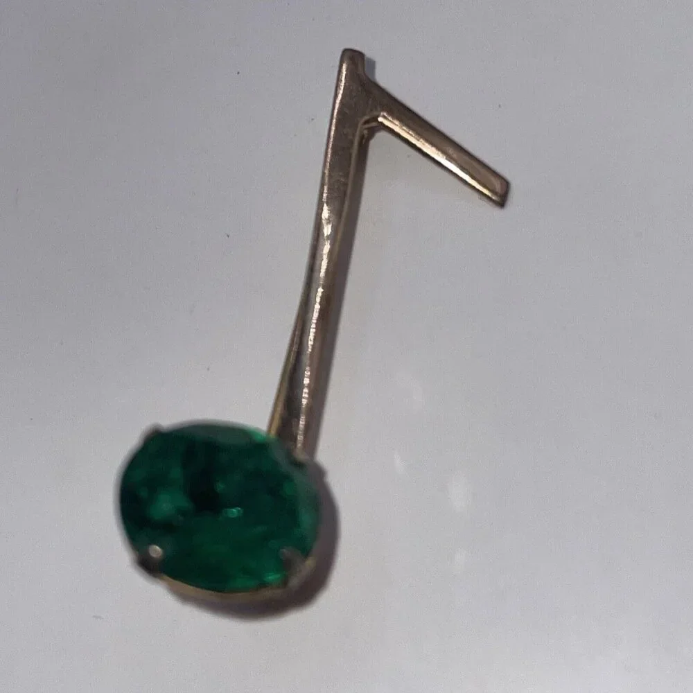 RARE Set‎ of 2 J Ingenue Sterling Music Note Brooches Pins Green Rhinestones VTG