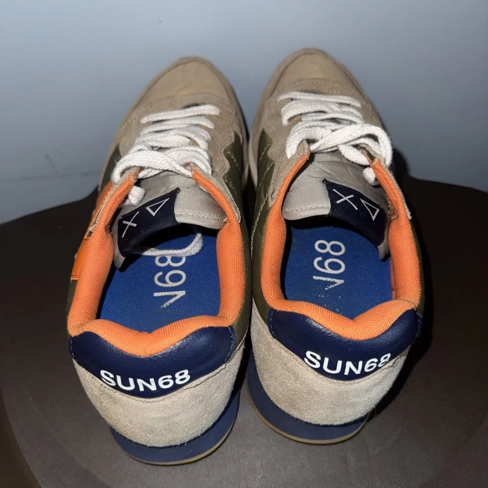 Sun68 Sneakers Uomo Jaki Bicolor Men's 12.5 Olive Orange Suede Nylon Shoes EUC