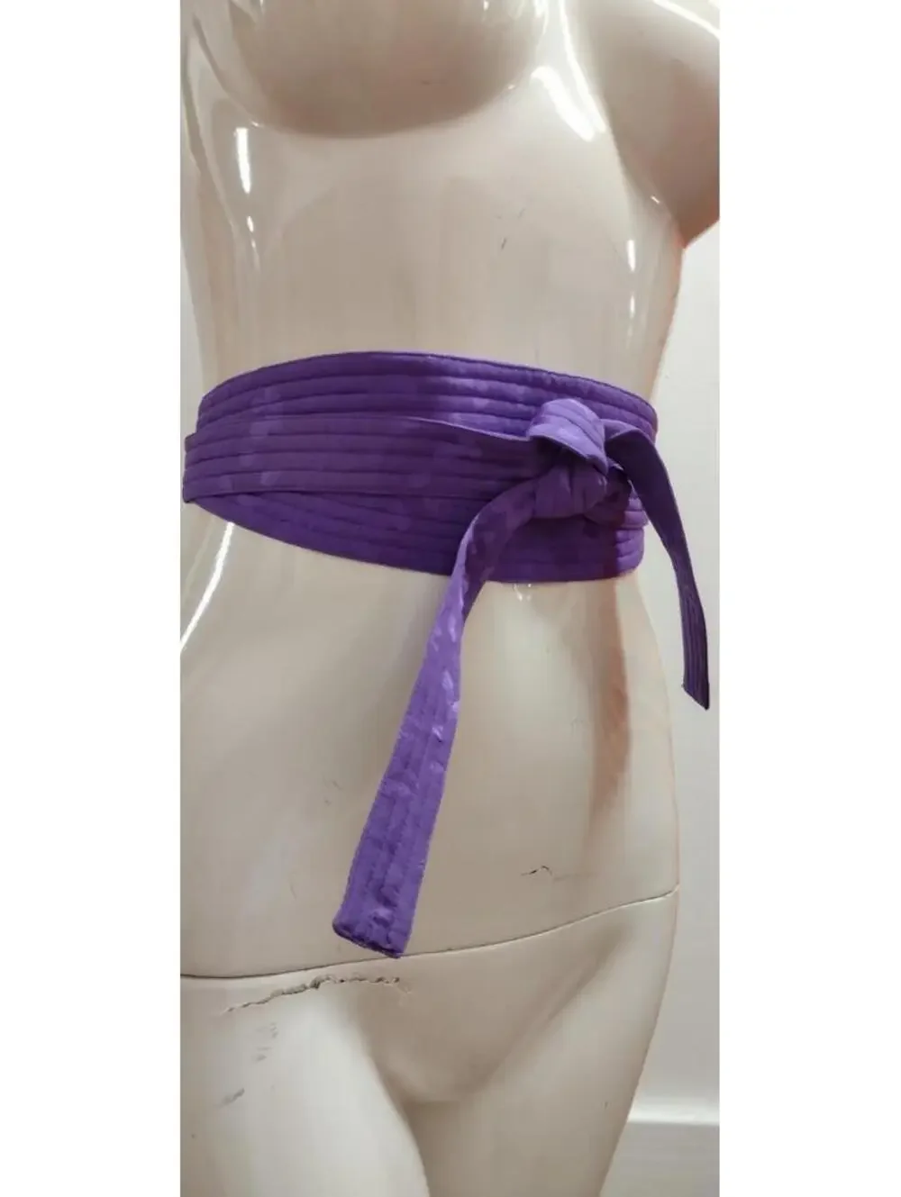 Vintage Jacquard Lavender Purple Lilac Silk Obi Belt Wrap Hgh Waist DIsco Chic