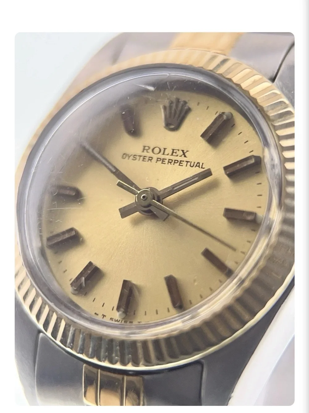 Rolex Lady Oyster Perpetual Gold & Steel Champagne Dial 26mm Women's Watch 6719