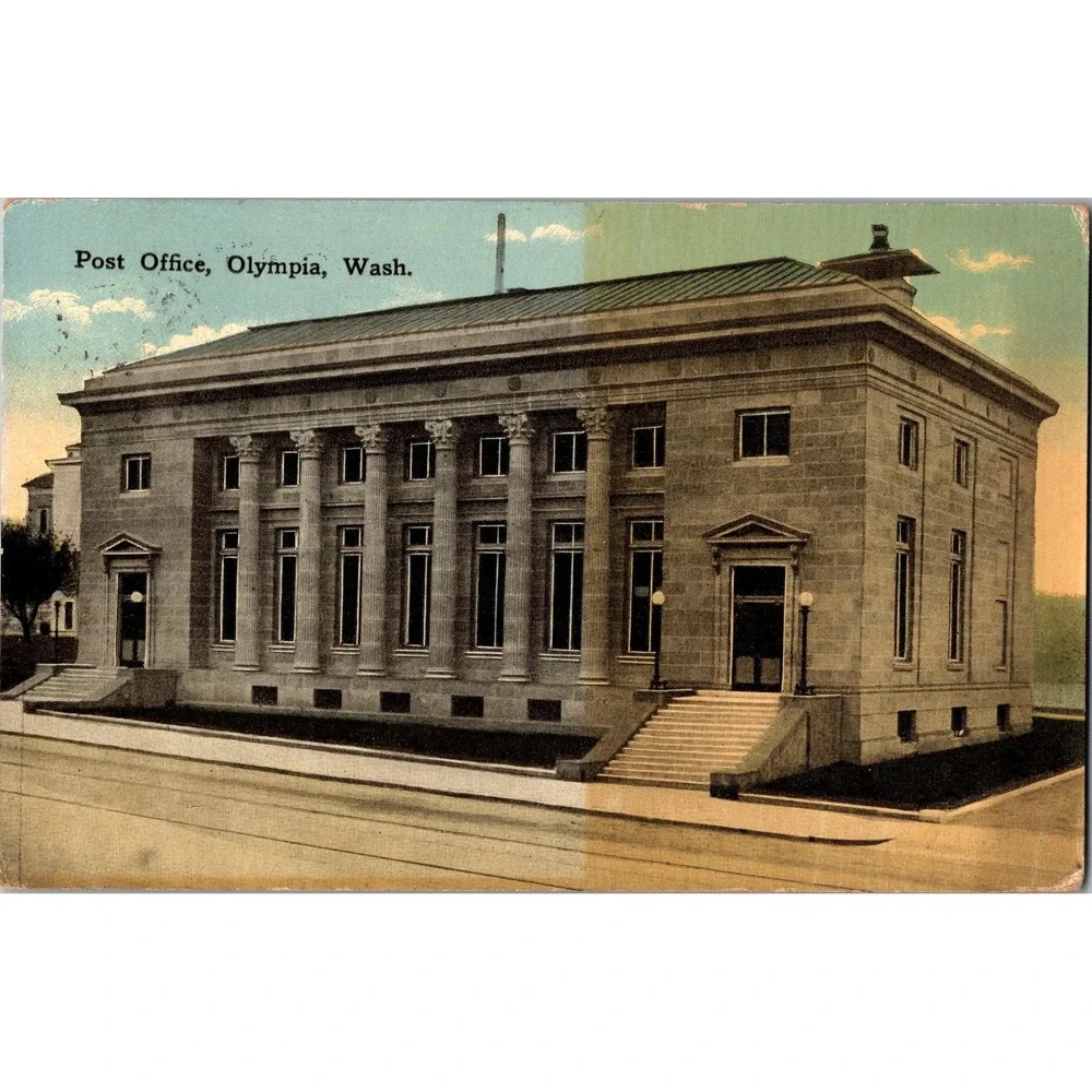 Vintage Postcard Post Office Olympia‎ Washington 1917 Handcolored
