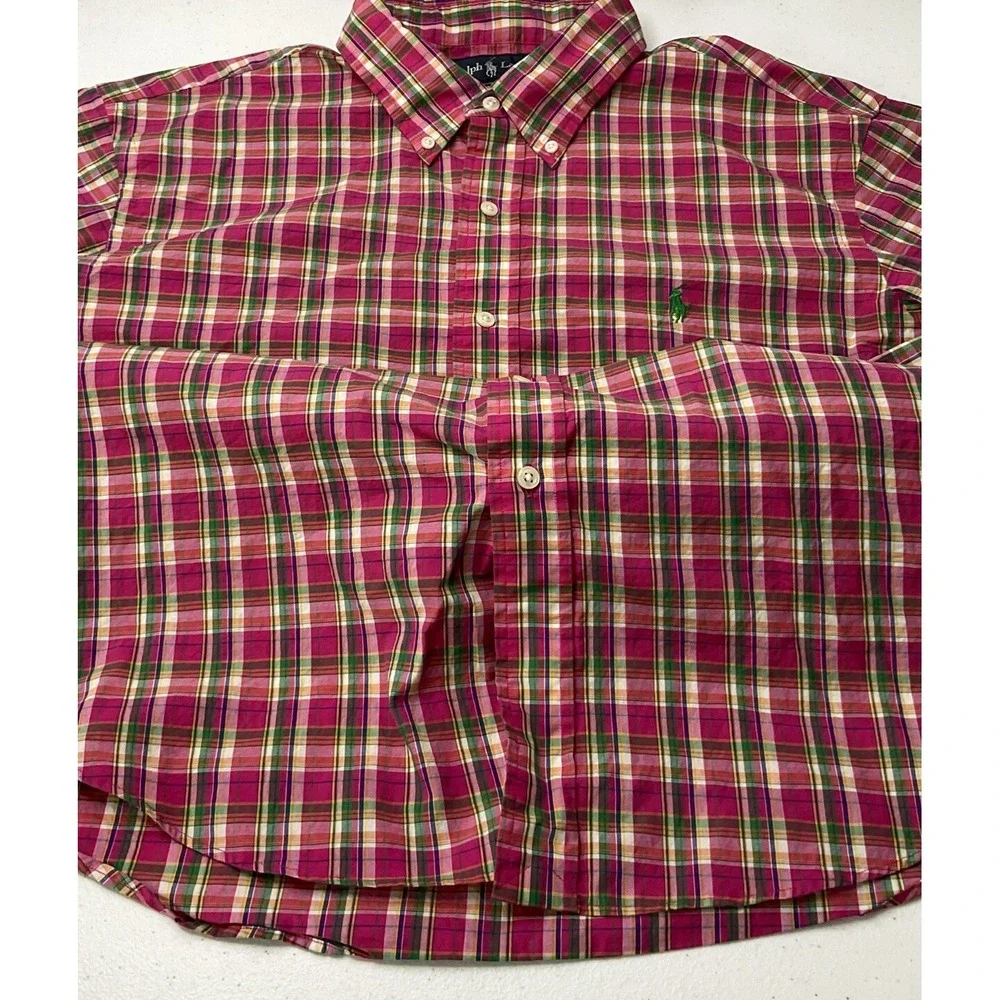 Polo Ralph Lauren Shirt Men Sz XL Custom Fit Plaid Pink Spring Long Sleeve Pony