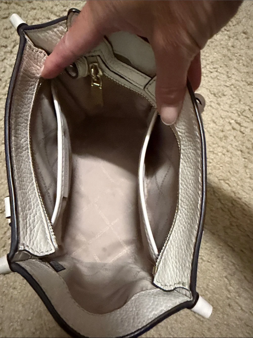 Michael Kors Cream Leather Mini Satchel with Gold MK Charm