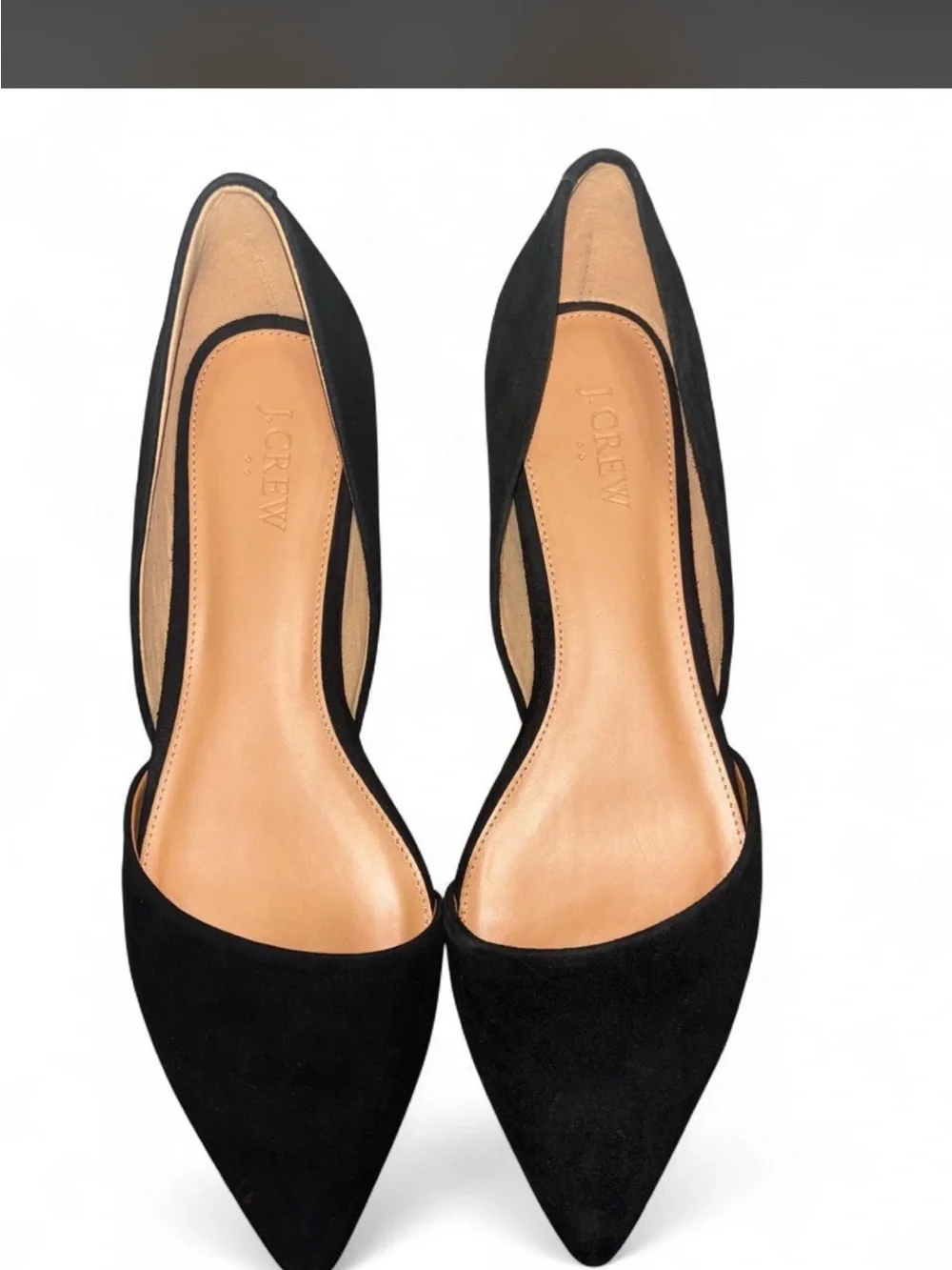 J. Crew Black Suede Pointed D'Orsay Flats with Leather Insole