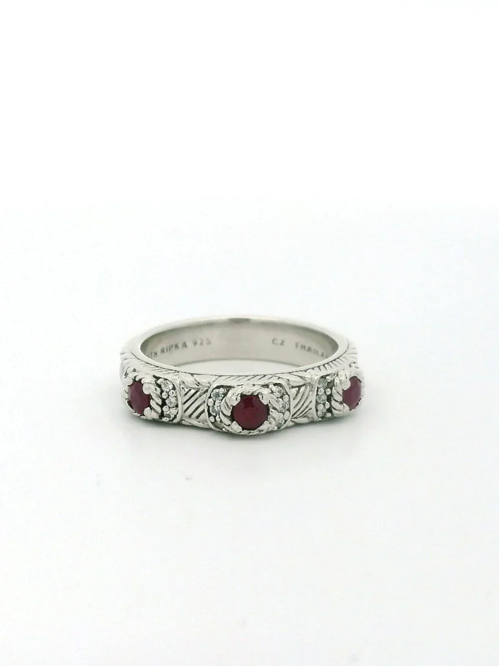 Judith Ripka CZ Red Stone Band Ring - Size 9