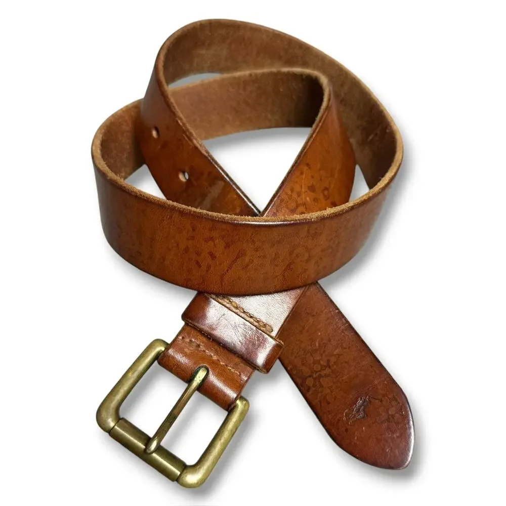 Vintage 90s Y2K Polo Ralph Lauren Italian Saddle Leather Belt Brown Brass Sz 34