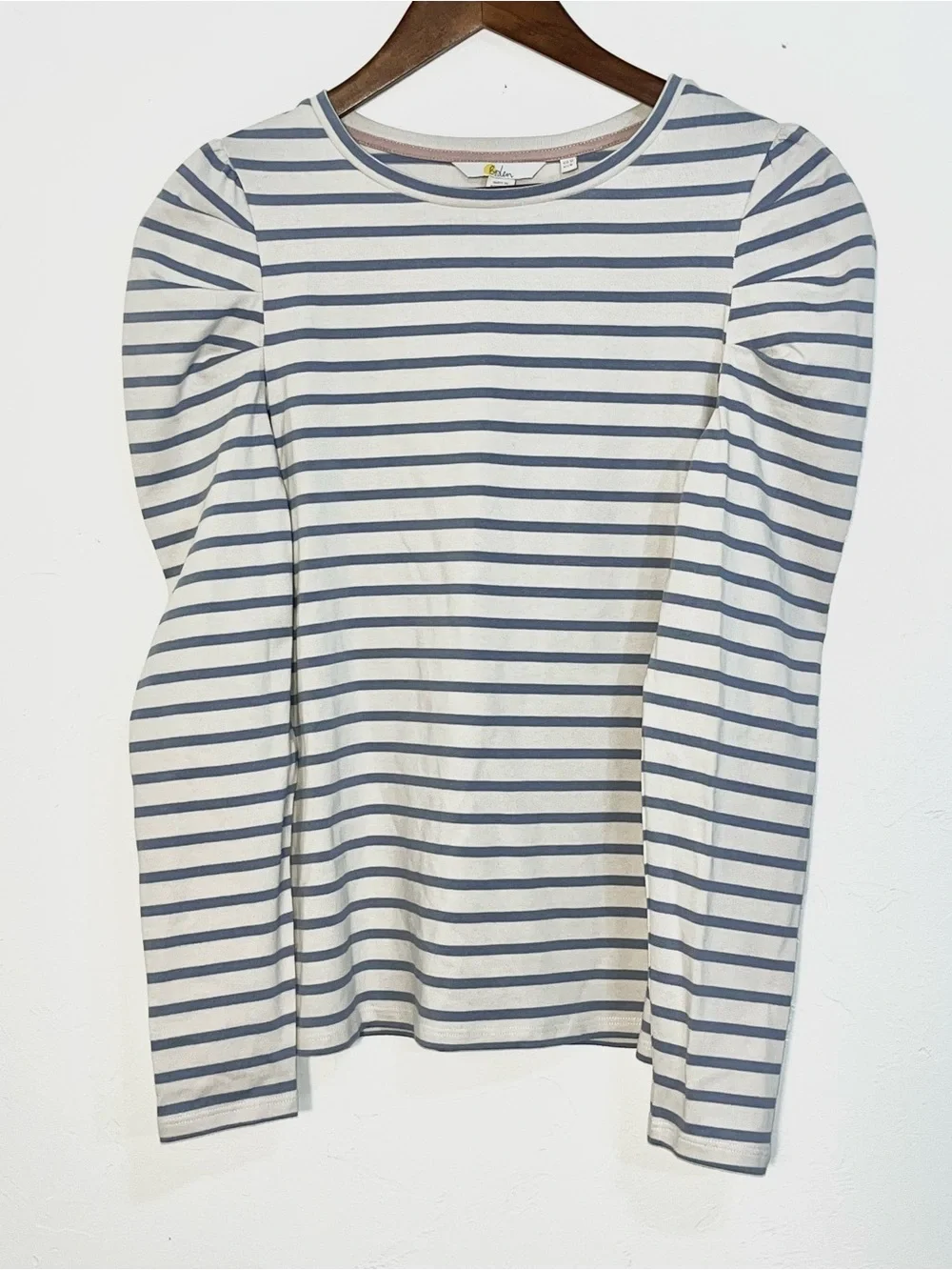 Boden Imogen Breton Striped Puff Sleeve 100% Cotton Knit Shirt Size 8