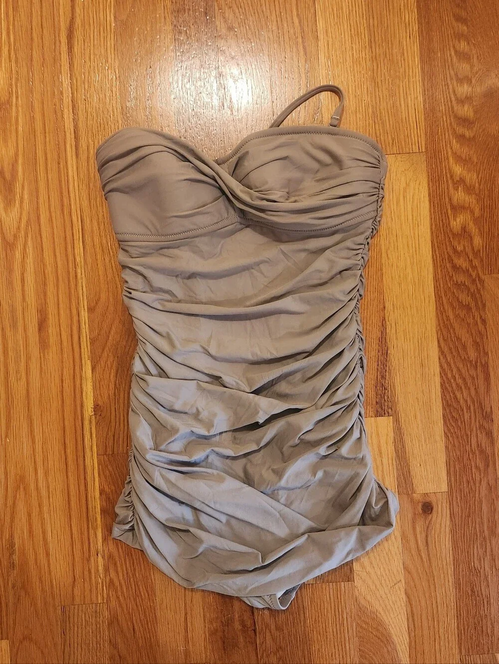 NWT JCREW Ruched Strapless One-Piece Swimsuit in Taupe size 4
