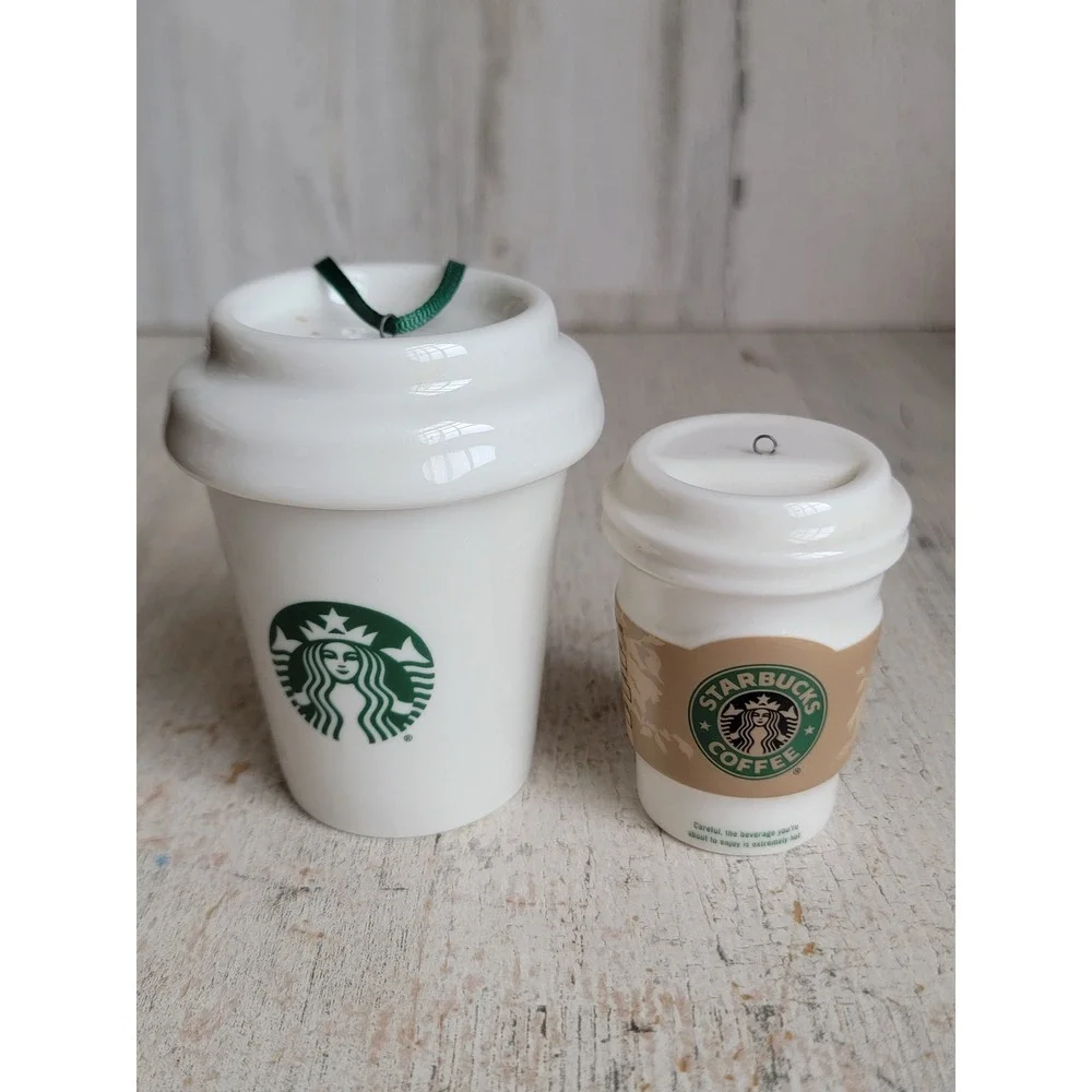 Starbucks coffee ceramic beige hot sleeve Xmas ornament set home