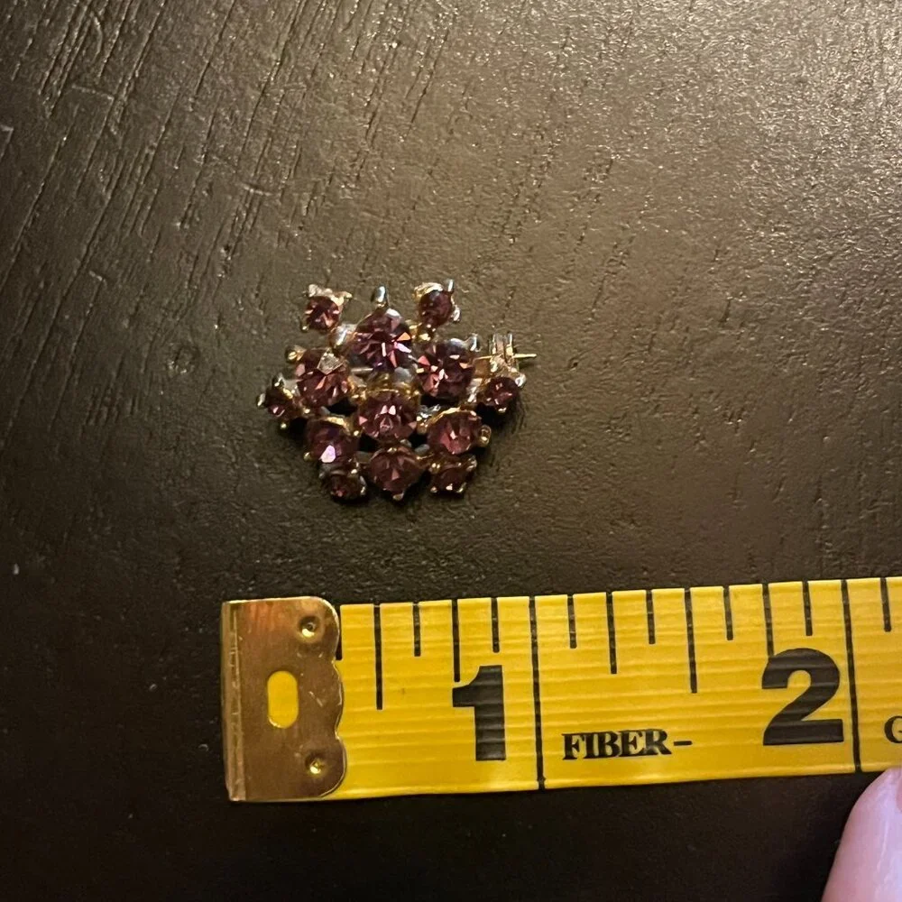 Vintage TINY Pink Rhinestone Gold tone Brooch Star burst