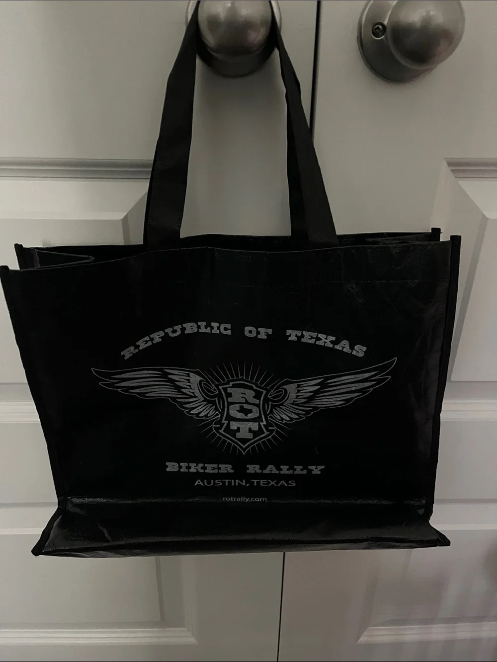 Republic of Texas Black Tote Bag - Biker Rally Graphic