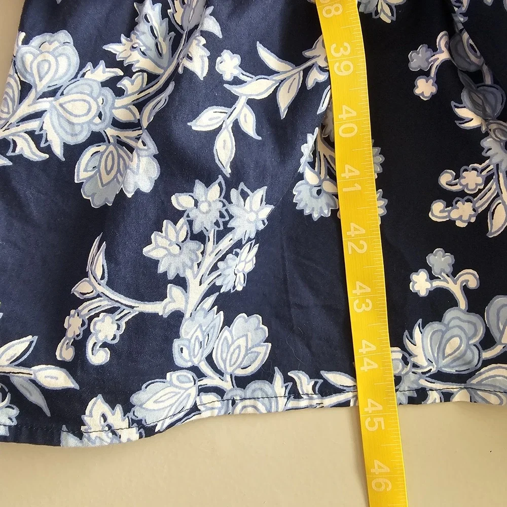 J Crew 14 Blue Floral Tiered Midi Dress Cotton Poplin Puff Sleeve Stretch Preppy