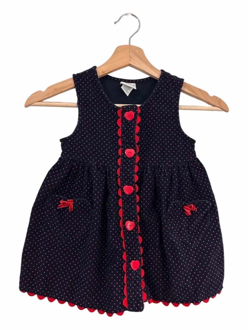 Samara Vintage Dress Navy Polka Dot Girls Size 3T Heart Pockets 100% Cotton