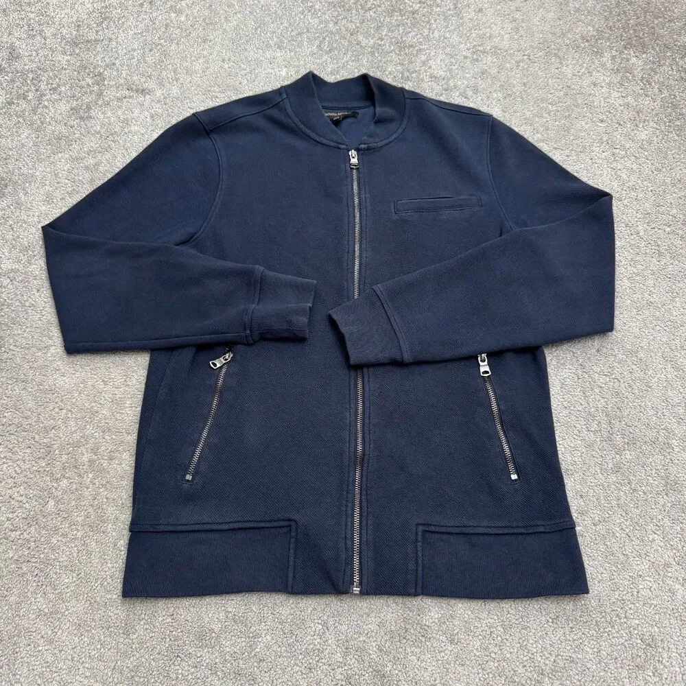 Banana Republic Full Zip Knit Bomber Jacket Men Medium Navy Blue Cotton Blend