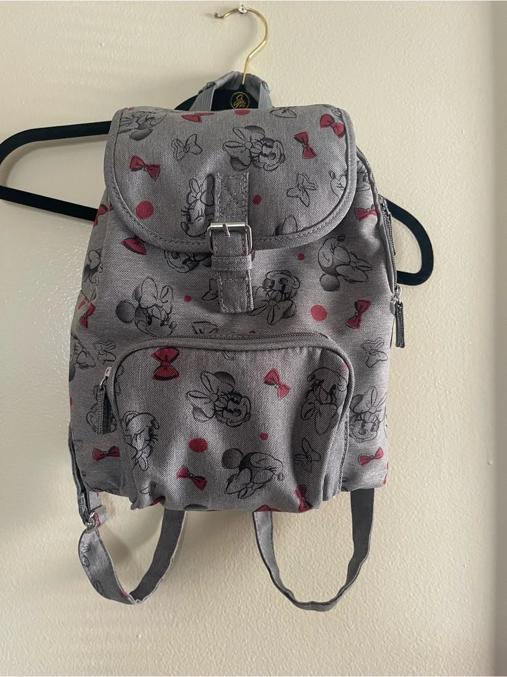Disney Gray Minnie Mouse Print Backpack with Pink Accents