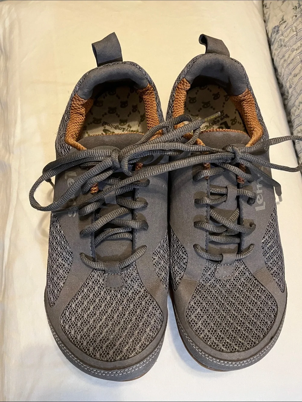 Men's Lems EU 43 Gray Mesh Lace-Up Sneakers with Orange Interior Accent