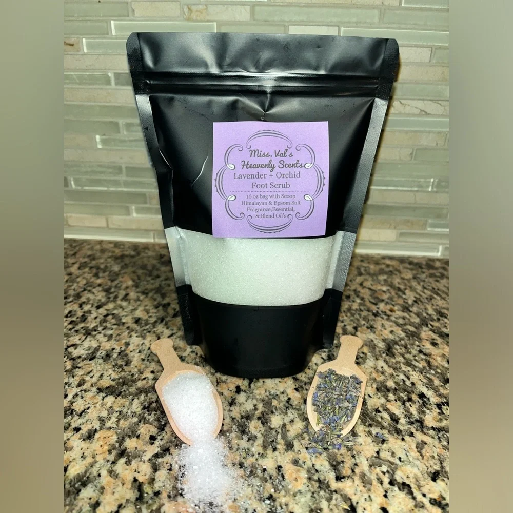 Lavender + orchid Foot Scrub Himalaya & Epson Salt Miss.Val’s Heavenly Scents