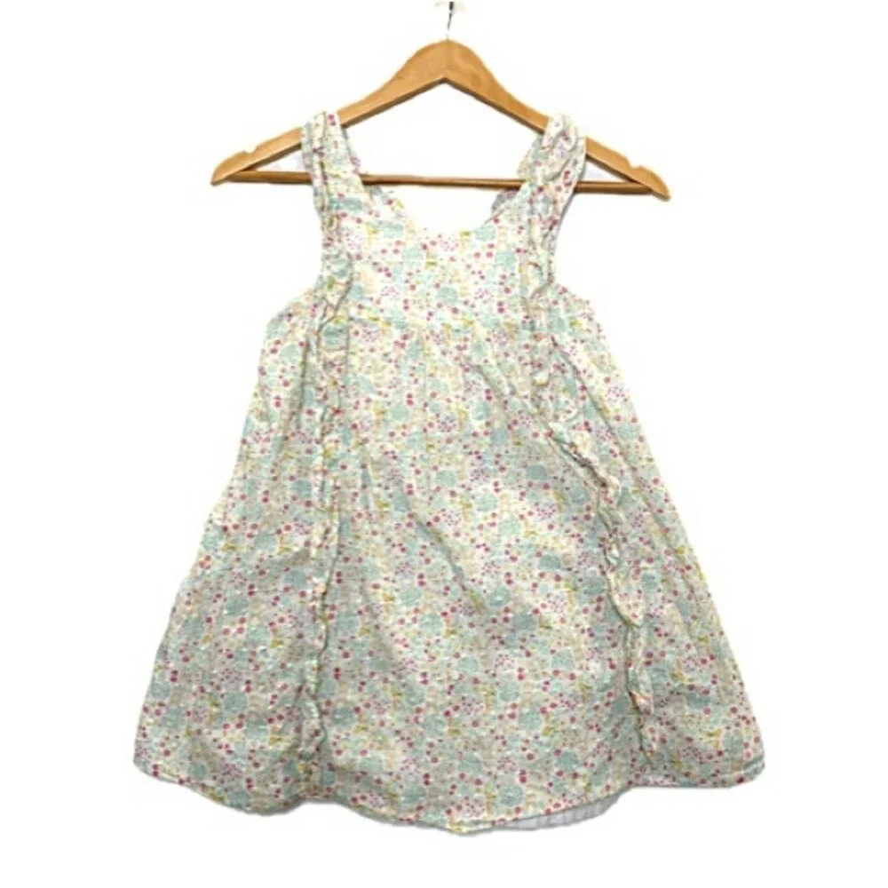 Shabby Chic Floral Bunny Pinafore Ruffle Dress Girls Size 6 Swiss Dot Sundress