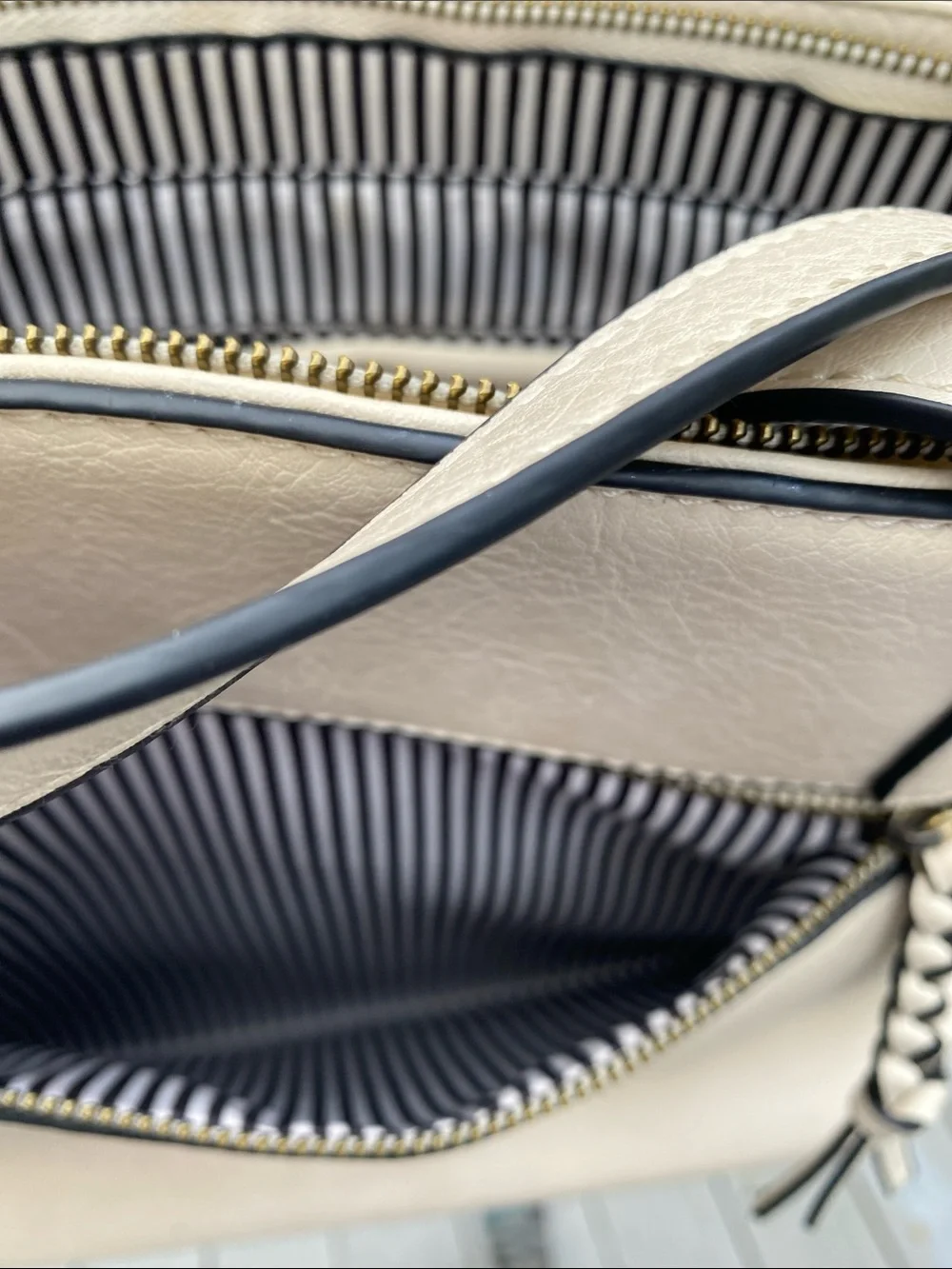 Cream Tote Bag with Braided Zip Pull