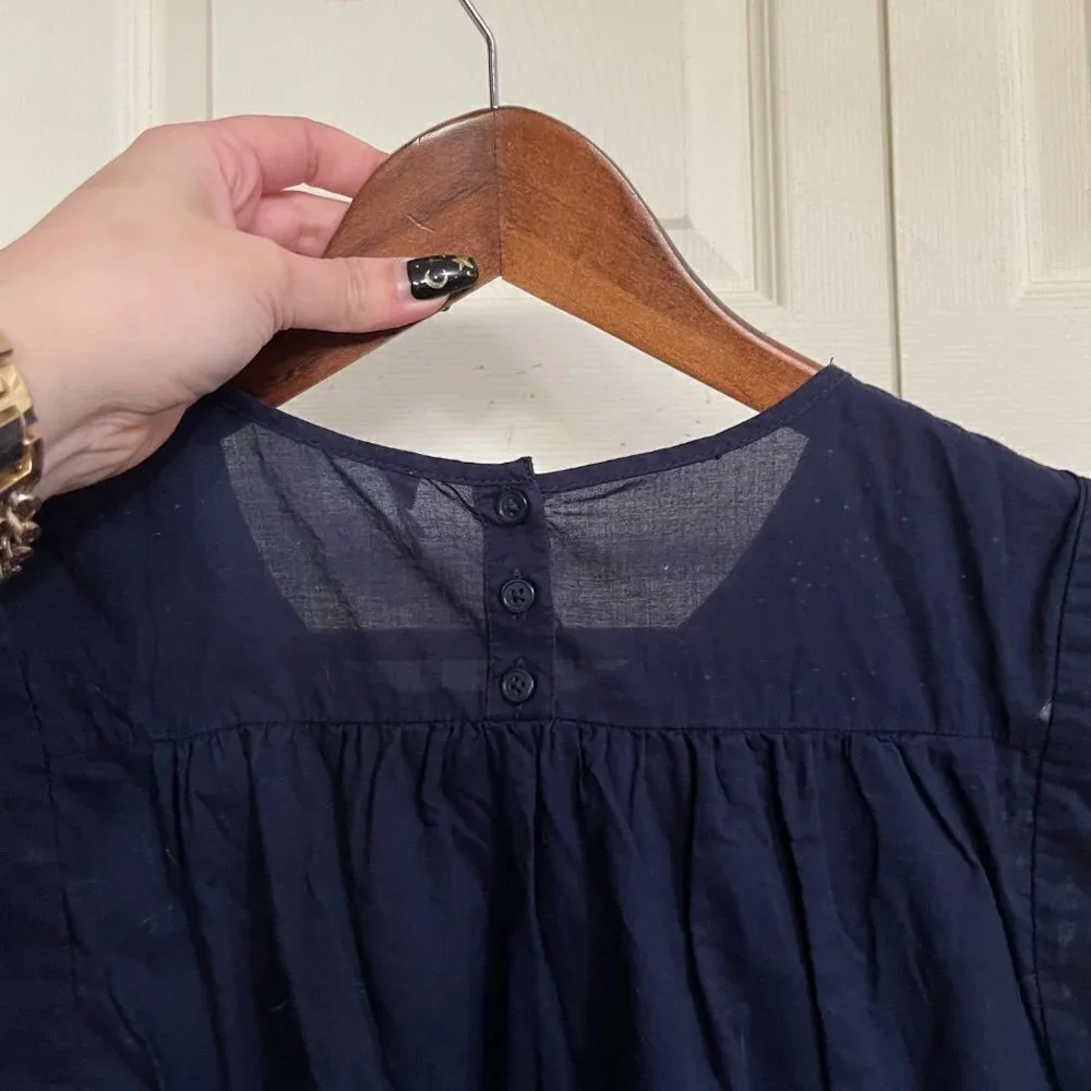 J. Crew Womens Navy Blue Sleeveless Embroidered Yolk Boxy Blouse Size 4