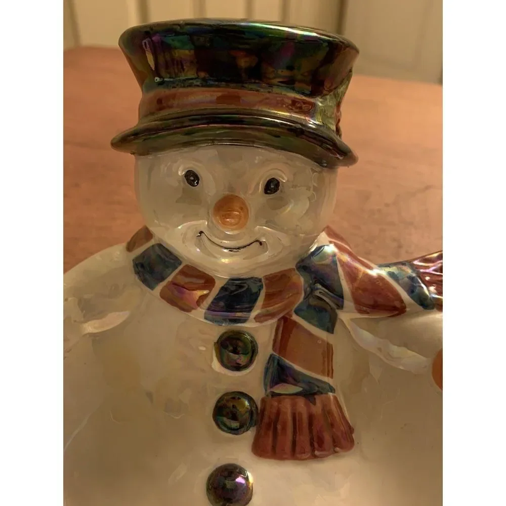 Vintage Glass Christmas Snowman Bowl/‎ Trinket/ Soap Dish 6