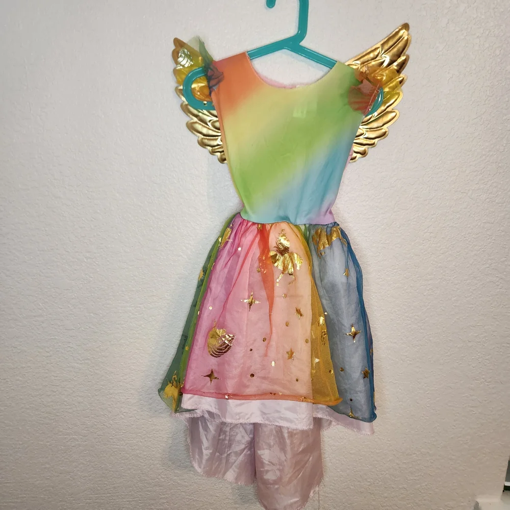 Kids Rainbow Gold Wing Fairy Costume unicorn princess 4 5