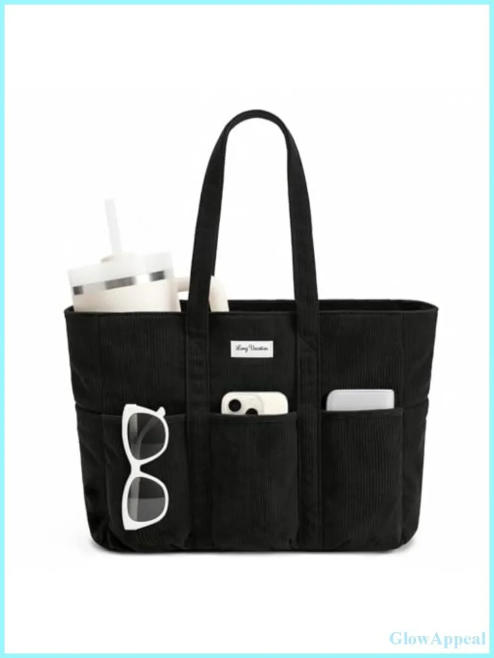 Large Corduroy Tote Bag with 16 Pockets & 40oz Cup Holder