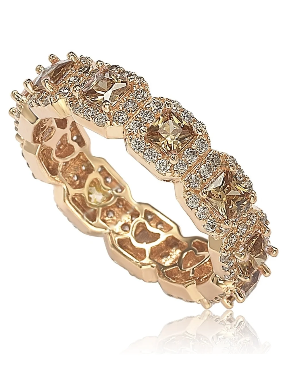 Rose Gold And CZ Suzy Levian Halo Eternity Band Princess And Round 925 Sz5.5