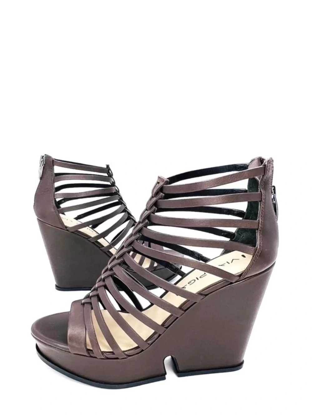 Via Spiga Walena Chunky Cage Platform Wedge Sandal Brown Leather Size 5.5 New