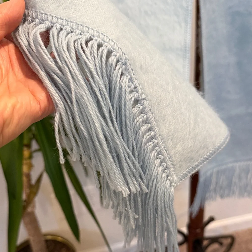 Alpaca Fur Light Blue Fringed Scarf Made In Peru