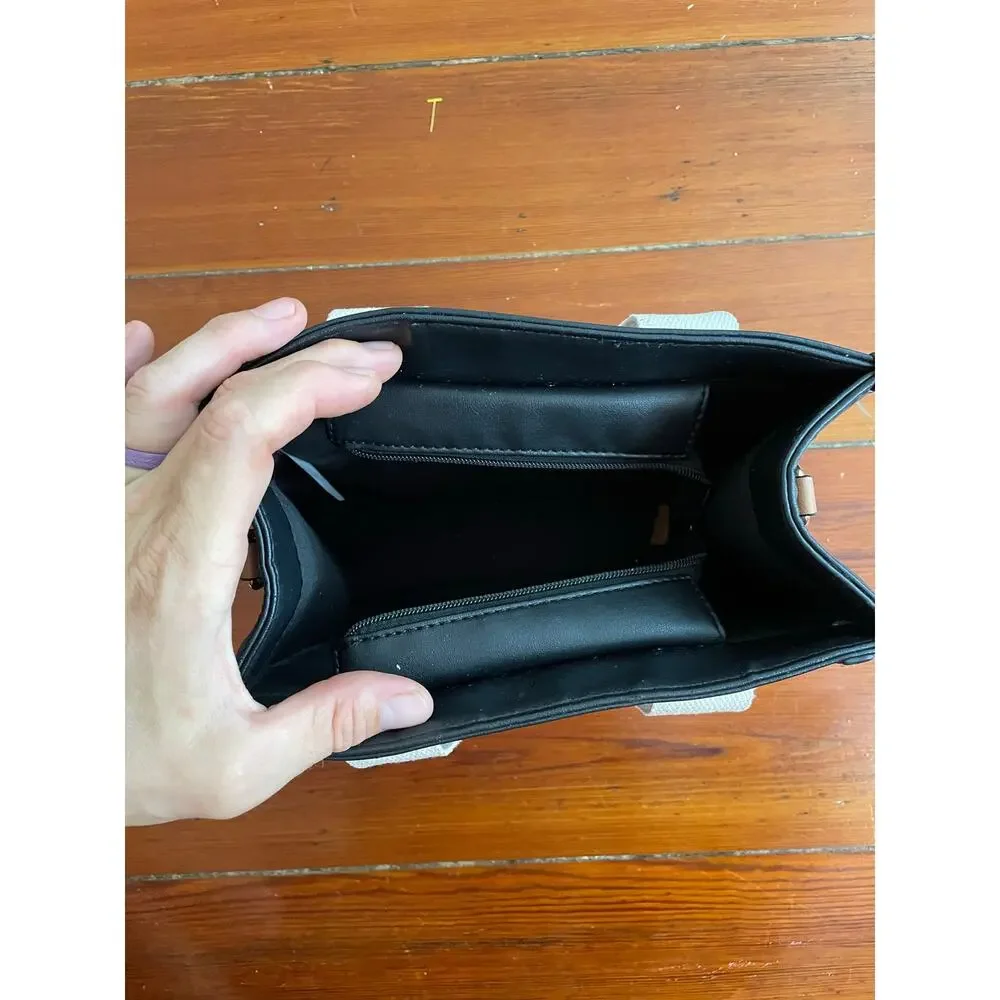 Adrienne Vittadini Montauk Tote Black Logo Strap Purse AV Charm