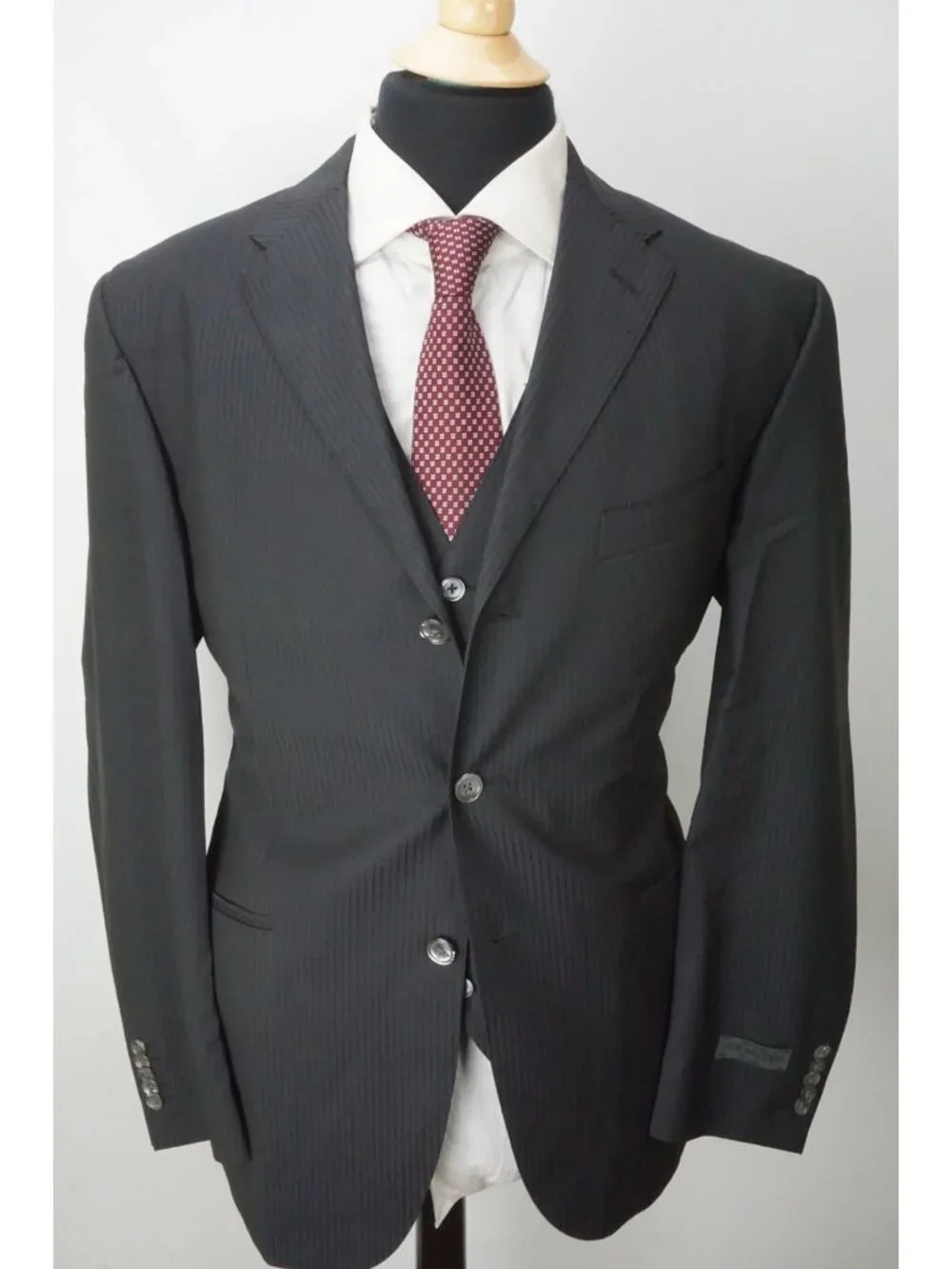 Corneliani Cerim Dark Gray Striped Wool 3 Pc Suit Jacket Pant Vest 44R Brand New