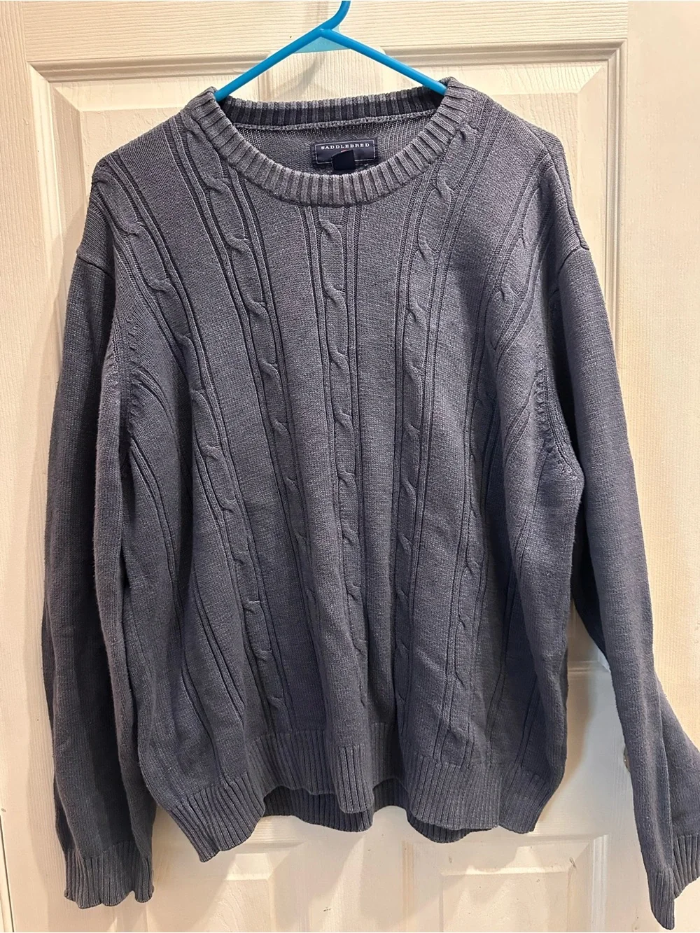 Saddlebred  Men's Cable Knit Crewneck Sweater - blue