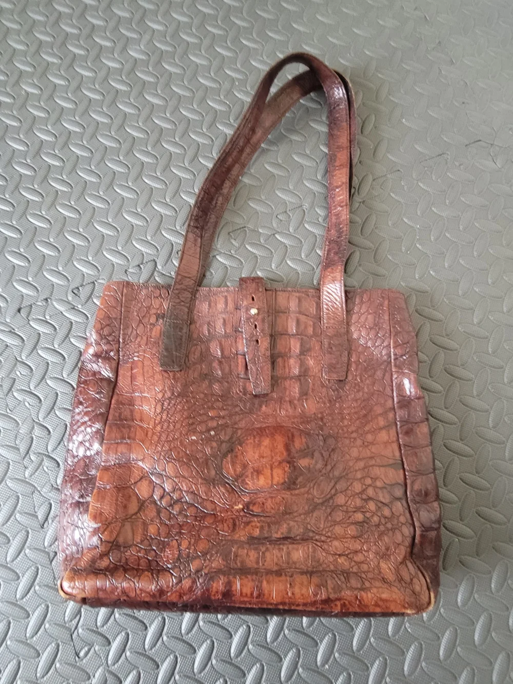 Vintage Joan & David Brown Crocodile-Embossed Leather Tote